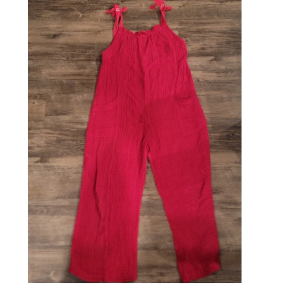 Chelsea & Violet Girls Red Gauze Jumpsuit Size M Tie Shoulder Wide Leg